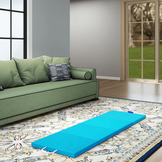 SPORTNOW Tapete de Ginástica Dobrável com Espessura de 5 cm Tapete de Exercício com Pegas de Transporte e Bolsa Tapete de Ginástica para Yoga Aeróbica Artes Marciais 180x60x5 cm Azul e Roxo