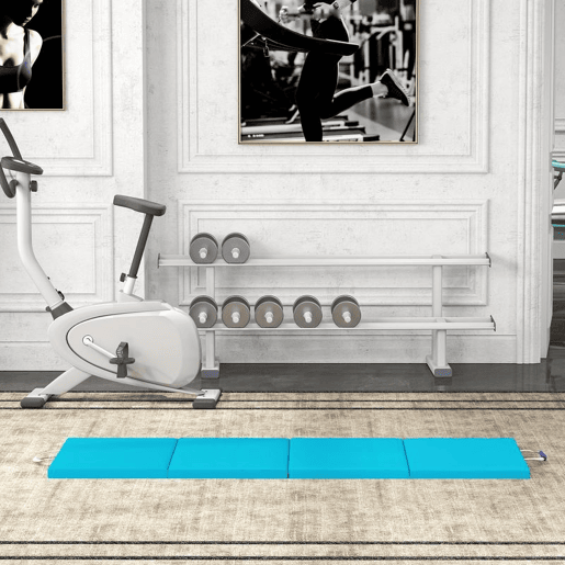 SPORTNOW Tapete de Ginástica Dobrável com Espessura de 5 cm Tapete de Exercício com Pegas de Transporte e Bolsa Tapete de Ginástica para Yoga Aeróbica Artes Marciais 180x60x5 cm Azul e Roxo