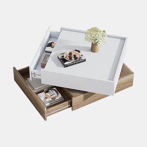 Mesa de centro giratória quadrada de painel de partículas,natural+branco