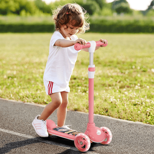 AIYPLAY Trotinete para Crianças de 2-6 Anos Trotinete Infantil Dobrável Trotinete com 3 Rodas LED Altura Ajustável Carga 25 kg 52x29x63-76 cm Rosa
