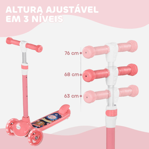 AIYPLAY Trotinete para Crianças de 2-6 Anos Trotinete Infantil Dobrável Trotinete com 3 Rodas LED Altura Ajustável Carga 25 kg 52x29x63-76 cm Rosa