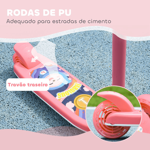 AIYPLAY Trotinete para Crianças de 2-6 Anos Trotinete Infantil Dobrável Trotinete com 3 Rodas LED Altura Ajustável Carga 25 kg 52x29x63-76 cm Rosa