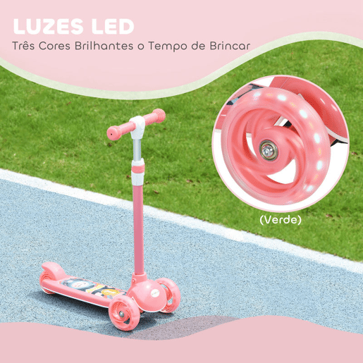 AIYPLAY Trotinete para Crianças de 2-6 Anos Trotinete Infantil Dobrável Trotinete com 3 Rodas LED Altura Ajustável Carga 25 kg 52x29x63-76 cm Rosa