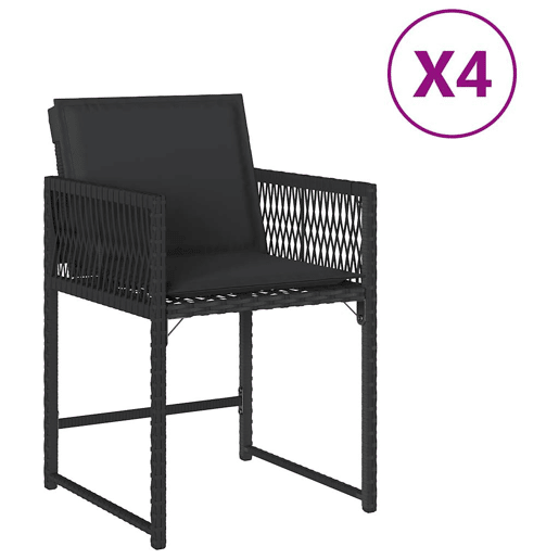 Cadeiras de jardim - Cadeiras de exterior com almofadões 4 pcs vime PE preto