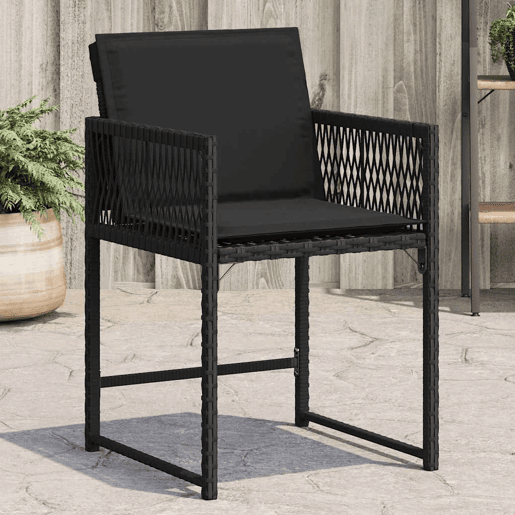 Cadeiras de jardim - Cadeiras de exterior com almofadões 4 pcs vime PE preto