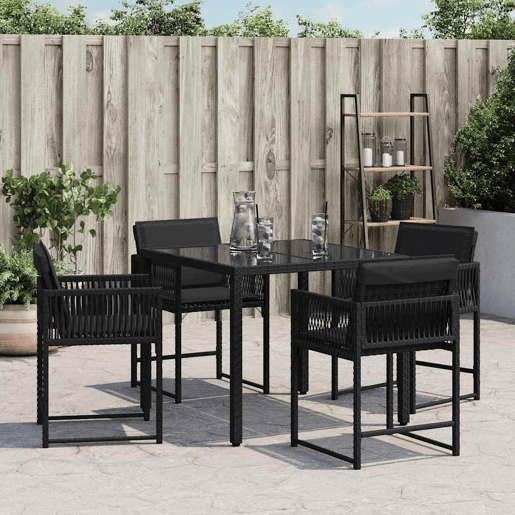 Cadeiras de jardim - Cadeiras de exterior com almofadões 4 pcs vime PE preto