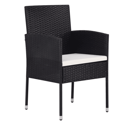 Cadeiras de jardim - Cadeiras de exterior c almofadões branco nata 4pcs vime PE preto