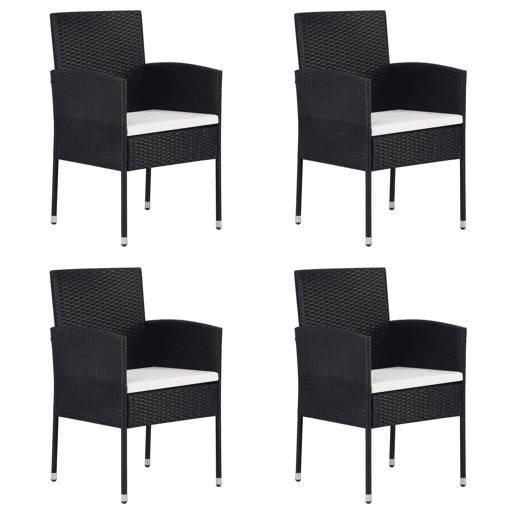Cadeiras de jardim - Cadeiras de exterior c almofadões branco nata 4pcs vime PE preto