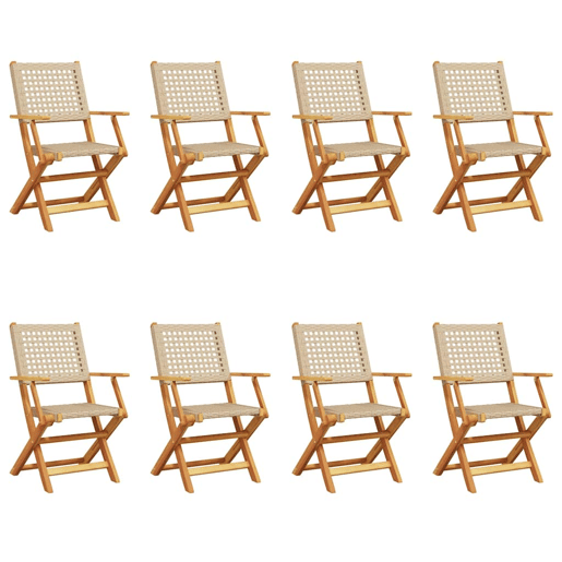 Cadeiras de jardim - Cadeiras de exterior dobráveis 8 pcs vime PEmadeira maciça bege