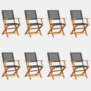 Cadeiras jardim - Cadeiras exterior dobráveis 8 pcs vime PEmadeira maciça preto