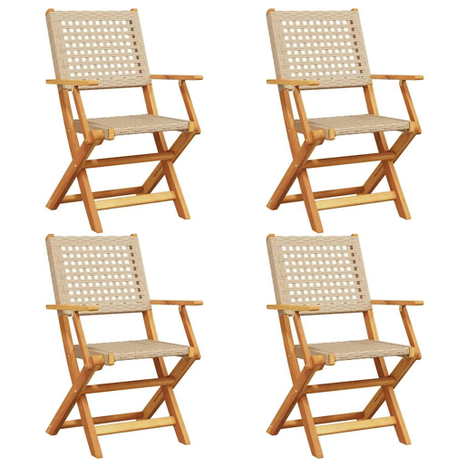 Cadeiras de jardim - Cadeiras de exterior dobráveis 4 pcs vime PEmadeira maciça bege