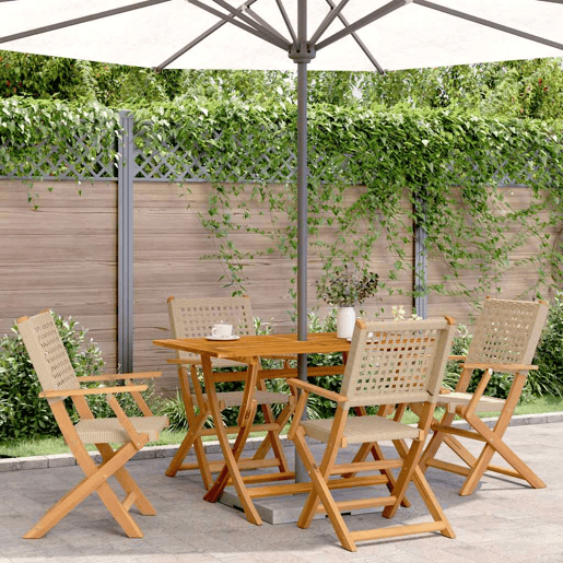 Cadeiras de jardim - Cadeiras de exterior dobráveis 4 pcs vime PEmadeira maciça bege