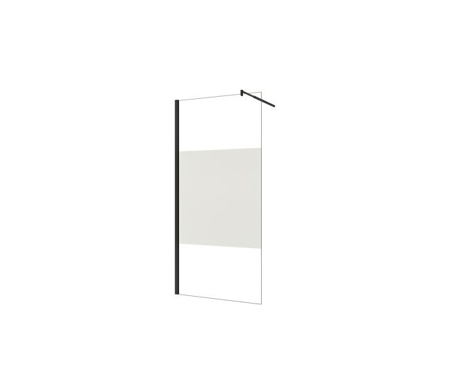 Mampara de ducha fija serigrafiado central vidrio 8mm con película de seguridad a prueba de explosiones (98-100)x200cm con barra negra mate 70-120cm