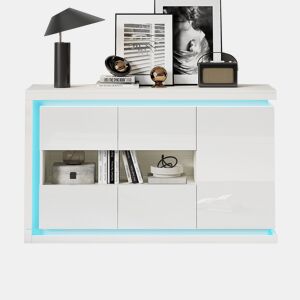 Aparador de painel de partículas com 3 portas e luz led,branco