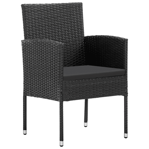 Cadeiras de jardim - Cadeiras de exterior com almofadões pretos 4 pcs vime PE preto Cadeiras de jardim - Cadeiras de exterior com almofadões pretos 4 pcs vime PE preto