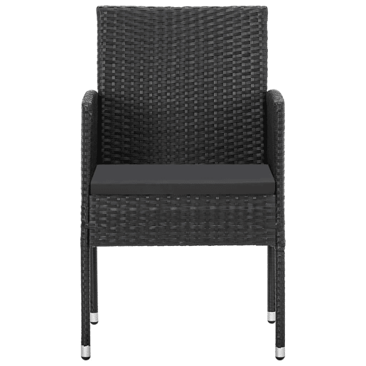 Cadeiras de jardim - Cadeiras de exterior com almofadões pretos 4 pcs vime PE preto Cadeiras de jardim - Cadeiras de exterior com almofadões pretos 4 pcs vime PE preto