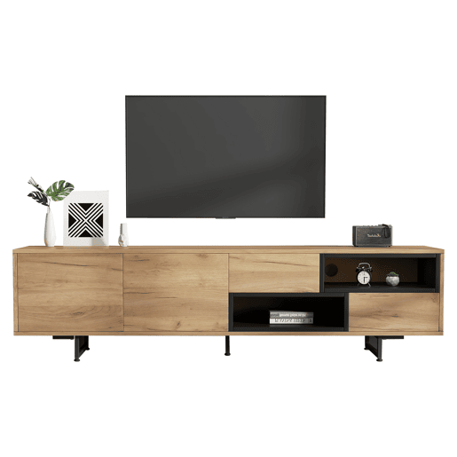 Móvel de TV 173 cm de painel de partículas com 2 portas e 2 gavetas,natural