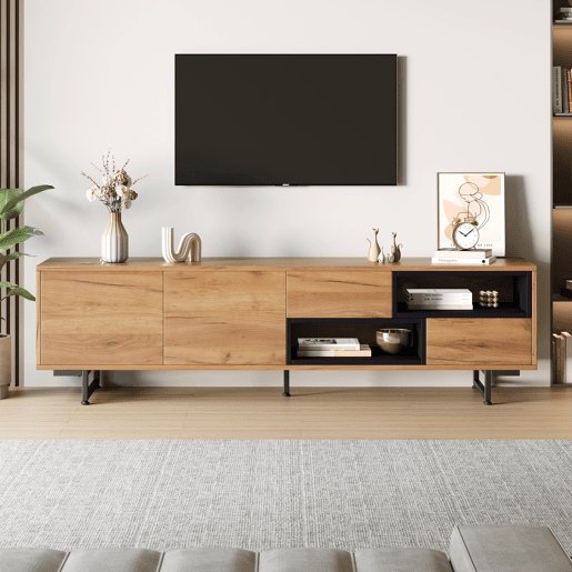 Móvel de TV 173 cm de painel de partículas com 2 portas e 2 gavetas,natural