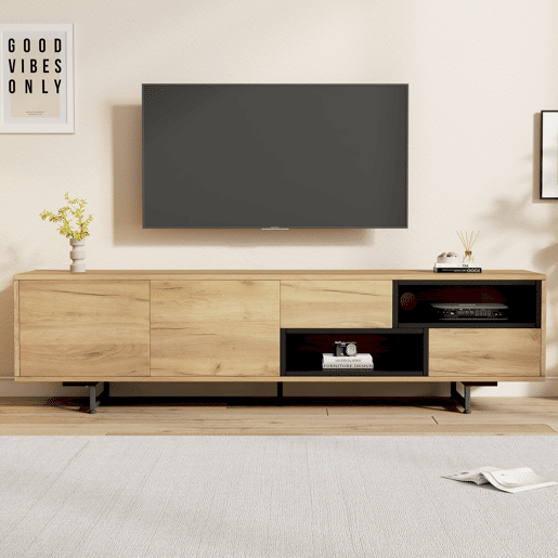 Móvel de TV 173 cm de painel de partículas com 2 portas e 2 gavetas,natural