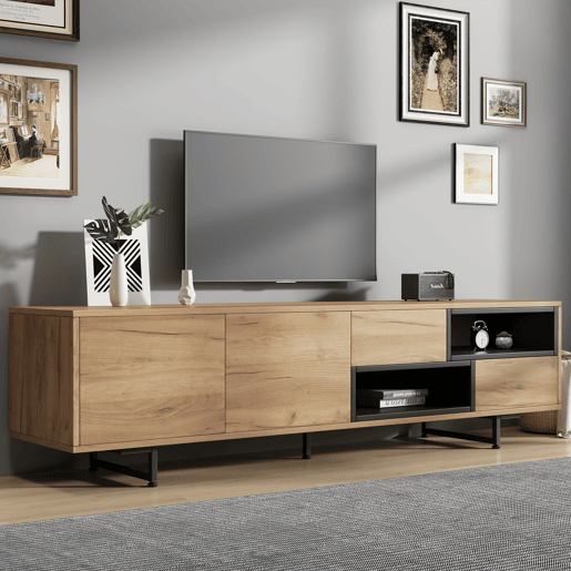 Móvel de TV 173 cm de painel de partículas com 2 portas e 2 gavetas,natural