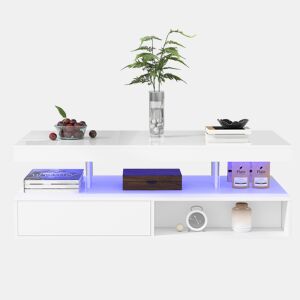 Mesa de centro retangular de painel de partículas com 2 gavetas e luz led,branco