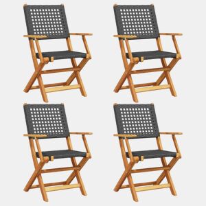 Cadeiras jardim - Cadeiras exterior dobráveis 4 pcs vime PEmadeira maciça preto