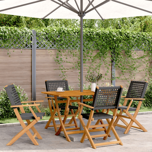 Cadeiras jardim - Cadeiras exterior dobráveis 4 pcs vime PEmadeira maciça preto
