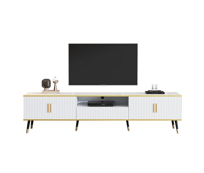 Mueble TV 200 cm de panel de partículas con 4 puertas y 1 cajón,blanco