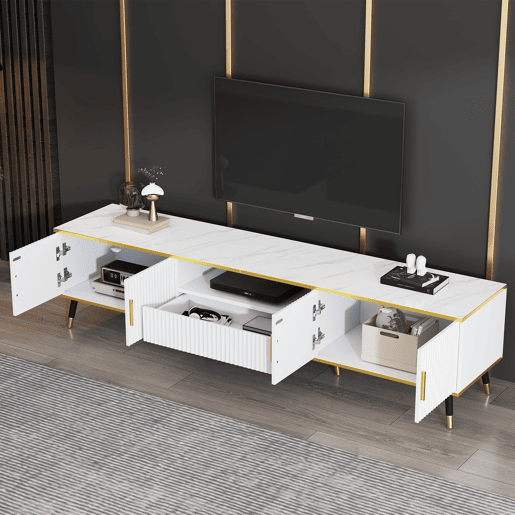 Móvel de TV 200 cm de painel de partículas com 4 portas e 1 gaveta,branco