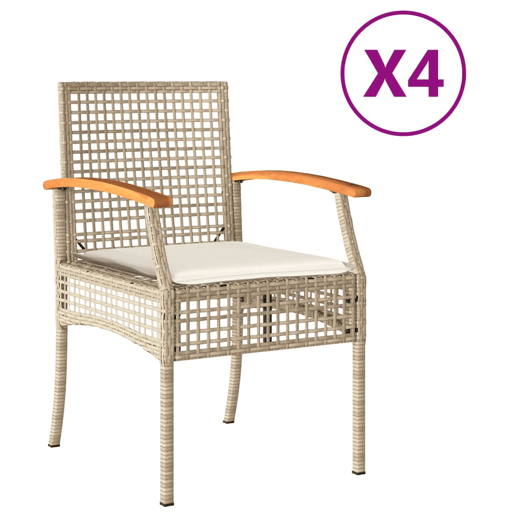 Cadeiras de jardim - Cadeiras de exterior com almofadões 4 pcs vime PEacácia bege