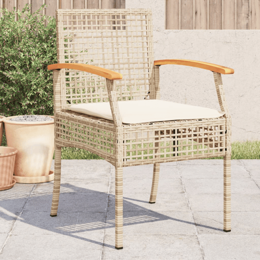 Cadeiras de jardim - Cadeiras de exterior com almofadões 4 pcs vime PEacácia bege