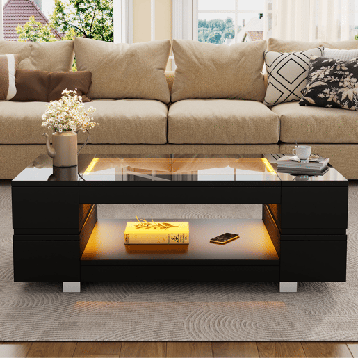 Mesa de centro retangular de painel de partÃculas com luz led,preto Mesa de centro retangular de painel de partÃculas com luz led,preto