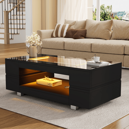 Mesa de centro retangular de painel de partÃculas com luz led,preto Mesa de centro retangular de painel de partÃculas com luz led,preto