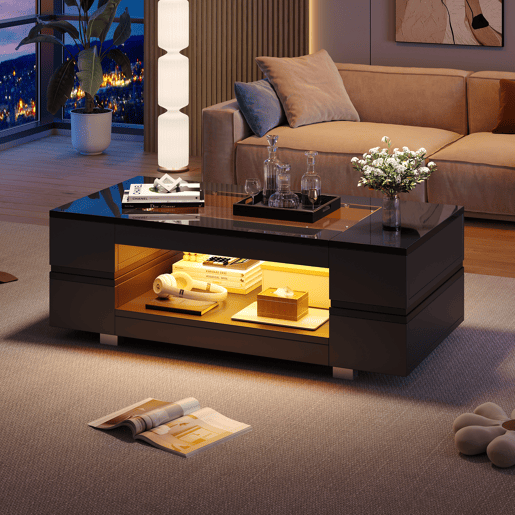 Mesa de centro retangular de painel de partÃculas com luz led,preto Mesa de centro retangular de painel de partÃculas com luz led,preto