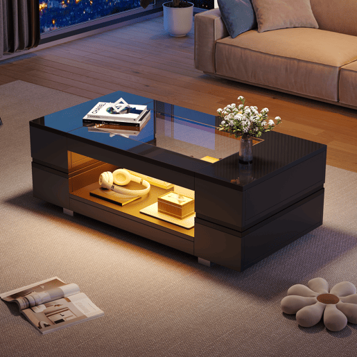 Mesa de centro retangular de painel de partÃculas com luz led,preto Mesa de centro retangular de painel de partÃculas com luz led,preto