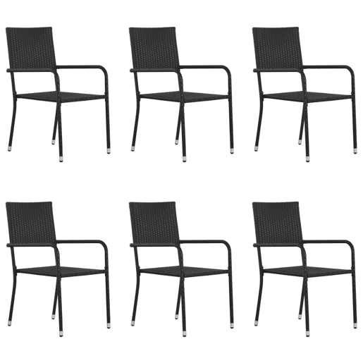 Cadeiras de jantar - Cadeiras de exterior empilháveis para jardim 6 pcs vime PE preto Cadeiras de jantar - Cadeiras de exterior empilháveis para jardim 6 pcs vime PE preto