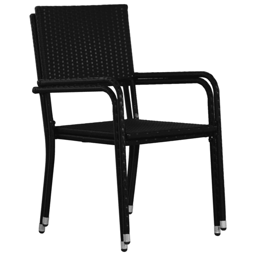 Cadeiras de jantar - Cadeiras de exterior empilháveis para jardim 6 pcs vime PE preto Cadeiras de jantar - Cadeiras de exterior empilháveis para jardim 6 pcs vime PE preto