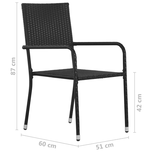 Cadeiras de jantar - Cadeiras de exterior empilháveis para jardim 6 pcs vime PE preto Cadeiras de jantar - Cadeiras de exterior empilháveis para jardim 6 pcs vime PE preto