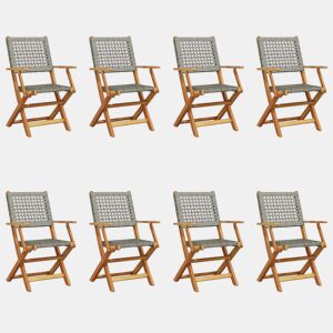 Cadeiras de jardim - Cadeiras de exterior dobráveis 8 pcs vime PEmadeira maciça cinza