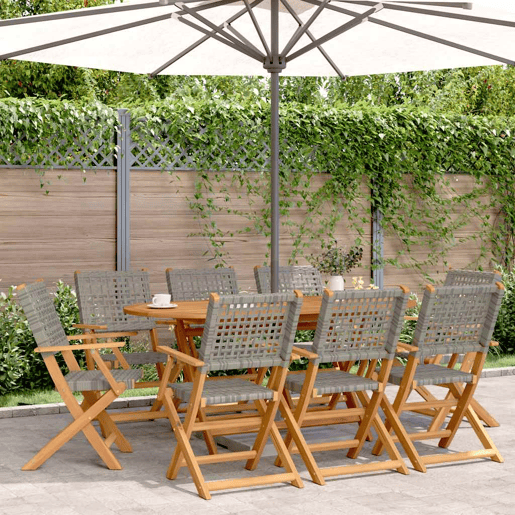 Cadeiras de jardim - Cadeiras de exterior dobráveis 8 pcs vime PEmadeira maciça cinza