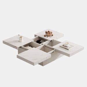 Mesa de centro quadrada de painel de partículas com 4 gavetas,branco