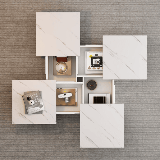 Mesa de centro quadrada de painel de partículas com 4 gavetas,branco