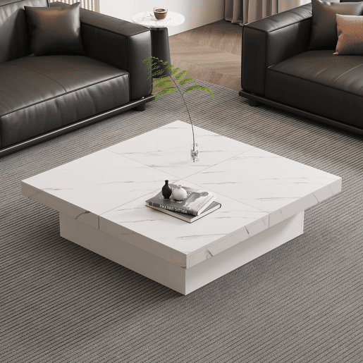 Mesa de centro quadrada de painel de partículas com 4 gavetas,branco
