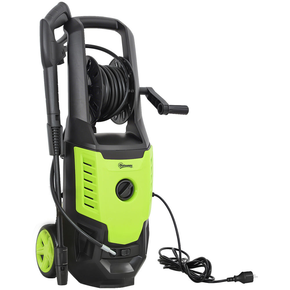 Outsunny hidrolimpiadora de alta presión 2200w, presión 170 bar, caudal 420 l/h, con bomba de aluminio, parada automática, manguera de 6 m, incluye botella de espuma y boquilla ajustable verde y negro