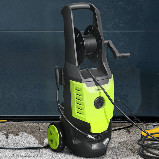 Outsunny Lavadora de Alta Pressão 2200W Pressão 170 Bar Fluxo 420 Lh com Bomba de Alumínio Paragem Automática Mangueira de 6 m Inclui Garrafa de Espuma e Bico Ajustável 32x32x80 cm Verde e Preto