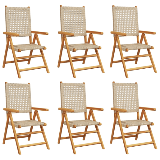 Cadeiras jardim - Cadeiras exterior reclináveis 6 pcs vime PEmadeira maciça bege