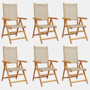 Cadeiras jardim - Cadeiras exterior reclináveis 6 pcs vime PEmadeira maciça bege