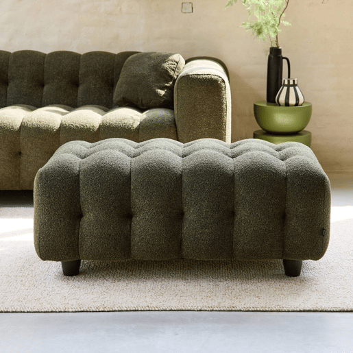 Puff para sofá textura boucle de 3 lugares, Leon boucle, Verde caqui, 115x70x48 cm