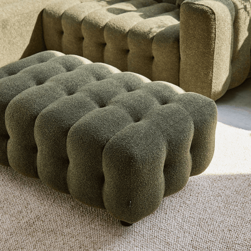 Puff para sofá textura boucle de 3 lugares, Leon boucle, Verde caqui, 115x70x48 cm