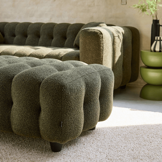 Puff para sofá textura boucle de 3 lugares, Leon boucle, Verde caqui, 115x70x48 cm